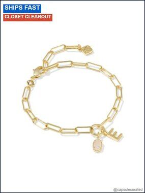 Gold Plated Paperclip Chain Bracelet Rose Quartz Initial Charm
